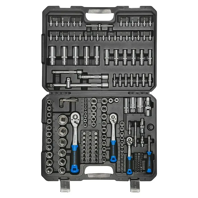 SW-Stahl Steckschlüssel-Set - 184 -tlg. - Werkzeugkoffer mit einer Vielzahl von Steckschlüsseln, Bits und Ratschen für verschiedene Reparatur- und Wartungsarbeiten.