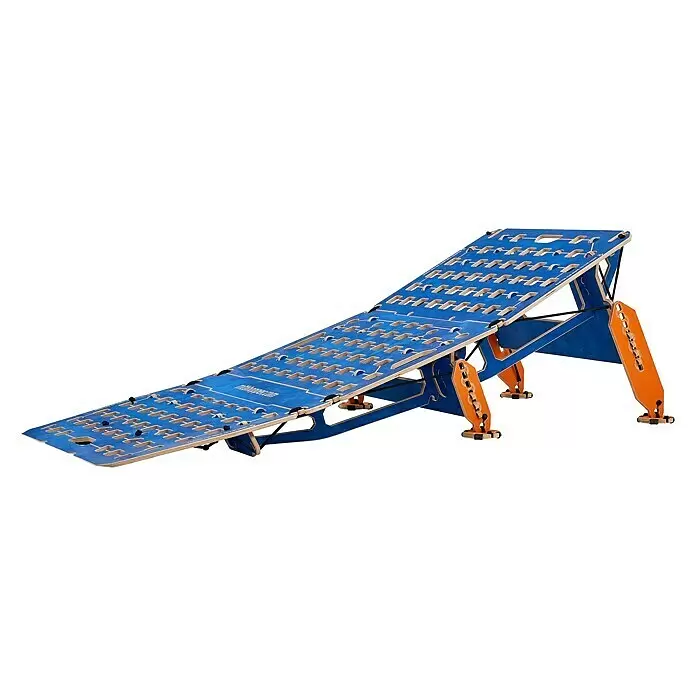 Rampa Coach - 2.100 x 730 x 800 mm, Específico para: Mountainbikes y BMX - Rampa de madera ajustable con lamas, azul y naranja, ideal para saltos o pendientes.