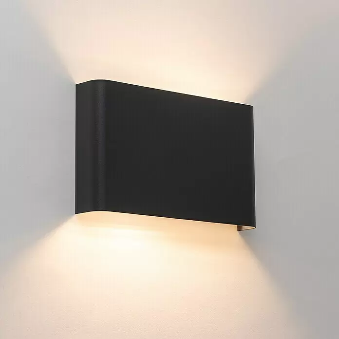 Wandleuchte - 80 W, Graphit, G9 - Schlichte schwarze rechteckige Wandleuchte mit warmer Auf- und Abwärtsbeleuchtung.