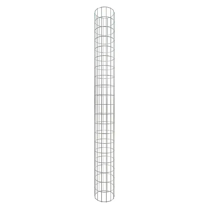 Gabiona Gabionensäule - Durchmesser: 22 cm, Stahl, Maschenbreite: 50 mm, Maschenhöhe: 100 mm, Verschlussart Gabione: Verschweißt - Das Bild zeigt eine schlanke, silberfarbene Rankhilfe mit einem Gittermuster, ideal für das vertikale Wachstum von Pflanzen im Garten oder Innenbereich.