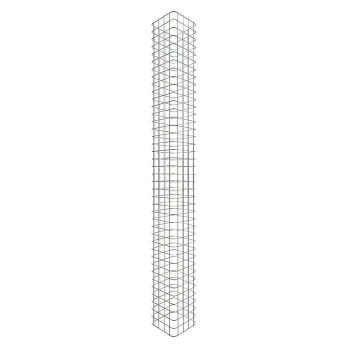Gabiona Gabionensäule - 22 x 22 x 200 cm, Stahl, Maschenbreite: 50 mm, Maschenhöhe: 50 mm, Verschweißt - Ein stabiler, rechteckiger Pflanzenstützturm aus silbernem Metallgitter, ideal für Kletterpflanzen im Garten oder auf dem Balkon.
