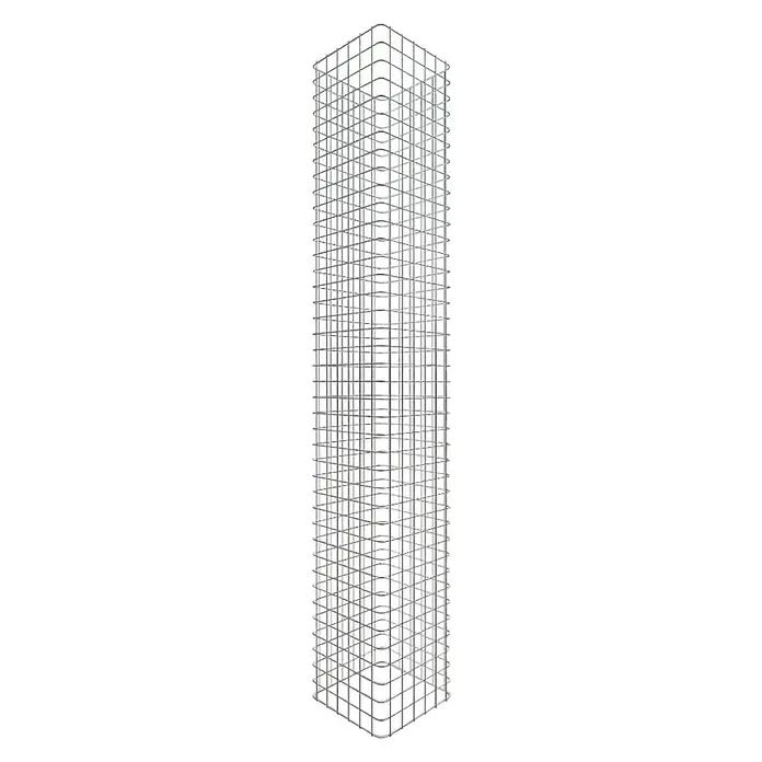Gabiona Gabionensäule - 32 x 32 x 200 cm, Stahl, Maschenbreite: 50 mm, Maschenhöhe: 50 mm, Verschweißt - Aufnahme eines modularen Regalsystems mit minimalistischem Design. Das Regal besteht aus einem feinen, weißen Drahtgitter.