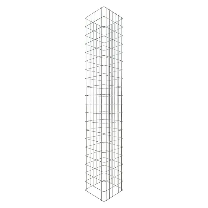 Gabiona Gabionensäule - 32 x 32 x 200 cm, Stahl, Maschenbreite: 50 mm, Maschenhöhe: 100 mm, Verschlussart Gabione: Verschweißt - Ein schlanker, silberner Gabionenturm mit rechteckigem Querschnitt und Gitterstruktur, ideal für den Garten- und Landschaftsbau.