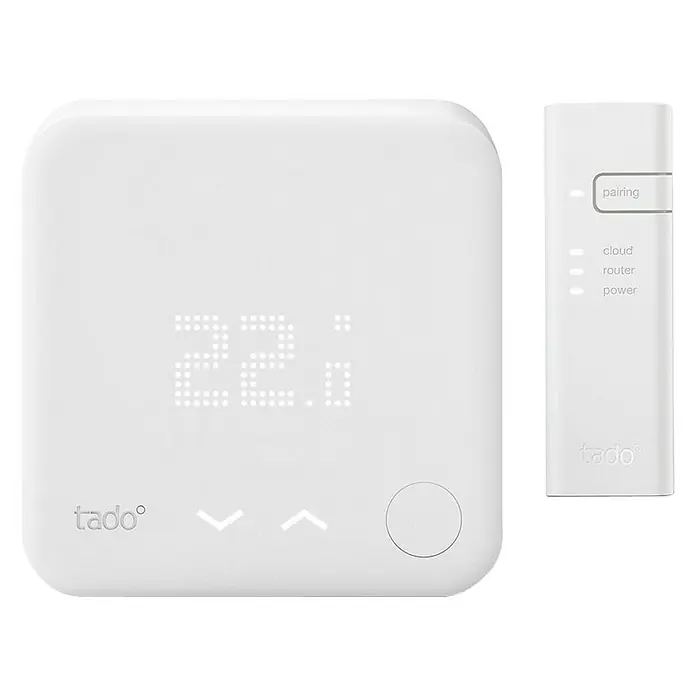 Tado Smartes Juego de termostato Starter Kit V3+BR - Puente de internet, Control inteligente: App Tado - Termostato inteligente tado° y bridge para control de calefacción, ahorrando energía y aumentando el confort.