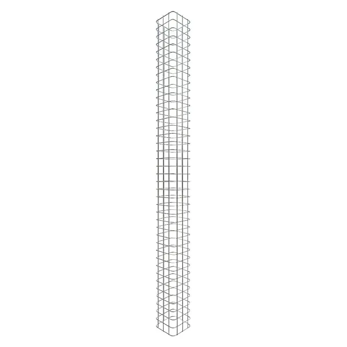 Gabiona Gabione - 17 x 17 x 200 cm, Maschenbreite: 50 mm, Maschenhöhe: 50 mm, Verschlussart Gabione: Verschweißt - Silberner Pflanzenstützturm mit einem kubischen Gittermuster, ideal für das vertikale Wachstum von Kletterpflanzen im Garten oder im Innenbereich.