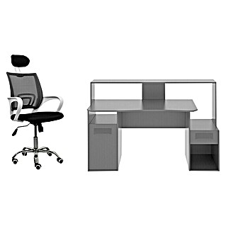 Mesa de escritorio Fosk con silla de oficina Marta (L x An x Al: 52 x 125 x 85 cm, Grafito/Blanco)