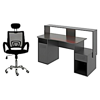 Mesa de escritorio Fosk con silla de oficina Gemma (L x An x Al: 52 x 125 x 85 cm, Grafito/Negro, Iluminación LED)