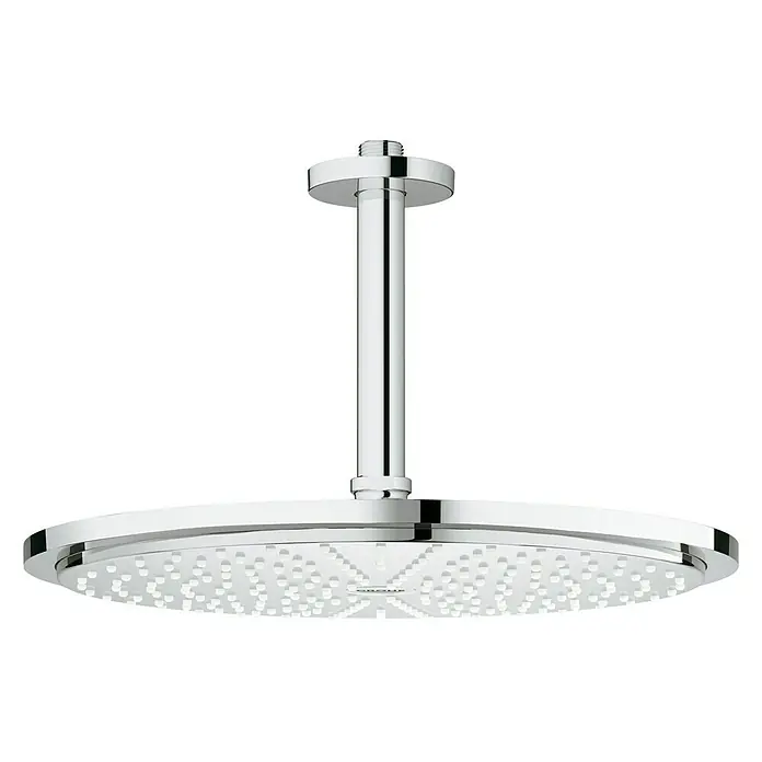 Grohe Rainshower Cosmopolitan 310 Kopfbrausen-Set - Durchmesser: 31 cm, 9,5 l/min, Deckenmontage, Chrom - Diese Aufnahme zeigt einen verchromten GROHE Kopfbrause, die durch ihr elegantes, modernes Design besticht und ein luxuriöses Duscherlebnis verspricht.