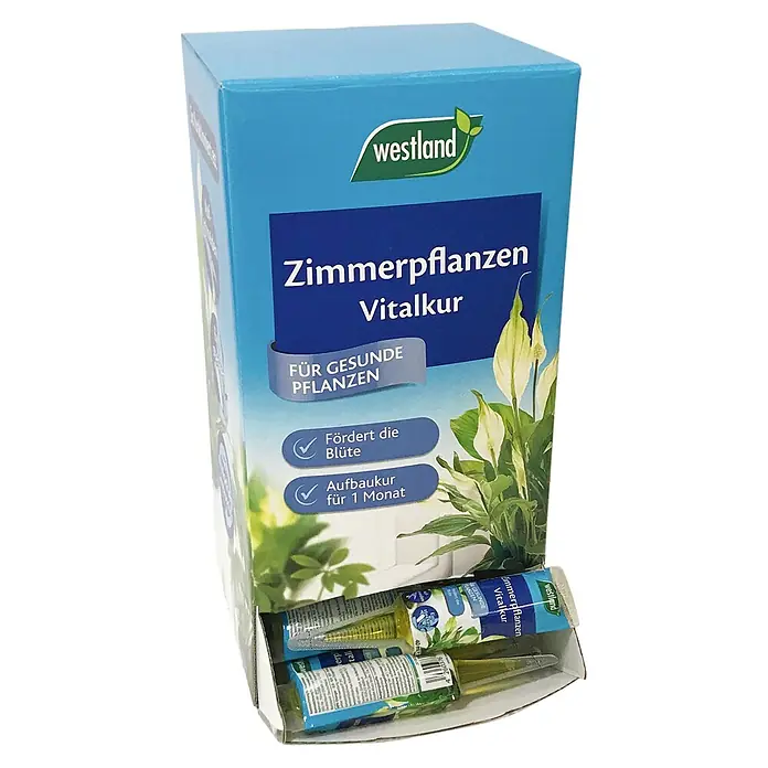 Westland Universaldünger Zimmerpflanzen - 40 ml - Eine Packung Westland Zimmerpflanzen Vitalkur, die Ampullen zur Stärkung und Förderung der Blüte von Zimmerpflanzen enthält.