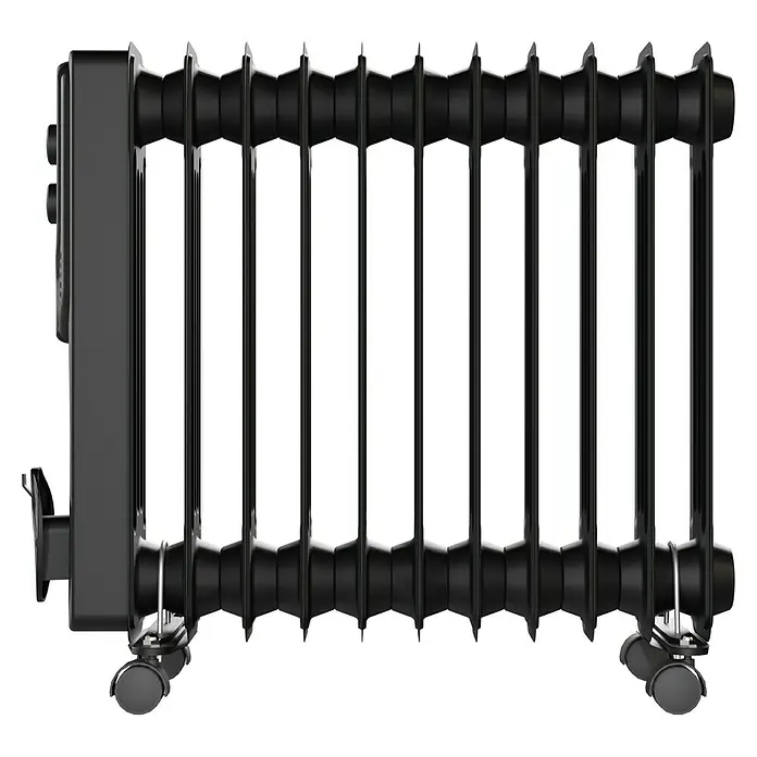 Voltomat HEATING Ölradiator - 2.500 W, Raumgröße bis ca. 25 m², Schwarz - Schwarzer Ölradiator mit mehreren Heizrippen und Bedienfeld an der Seite. Perfekt für zusätzliche Wärme.