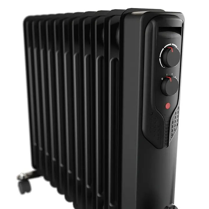 Voltomat HEATING Ölradiator - 2.500 W, Raumgröße bis ca. 25 m², Schwarz - Schwarzer Ölradiator mit Heizkörperrippen und Drehknöpfen zur Temperaturregelung. Ideal für die Beheizung von Wohnräumen.