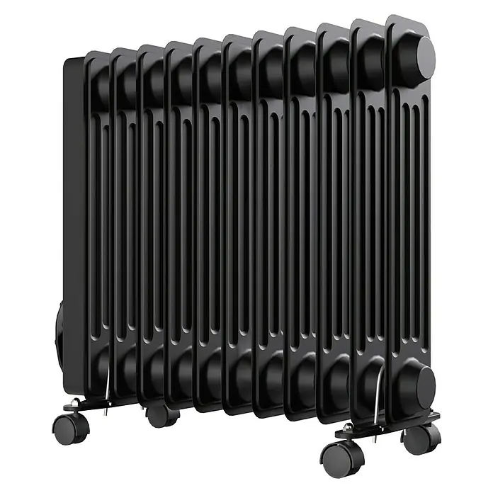 Voltomat HEATING Ölradiator - 2.500 W, Raumgröße bis ca. 25 m², Schwarz - Schwarzer Ölradiator mit mehreren Rippen und Rollen für den einfachen Transport, ideal zum Beheizen von Räumen.
