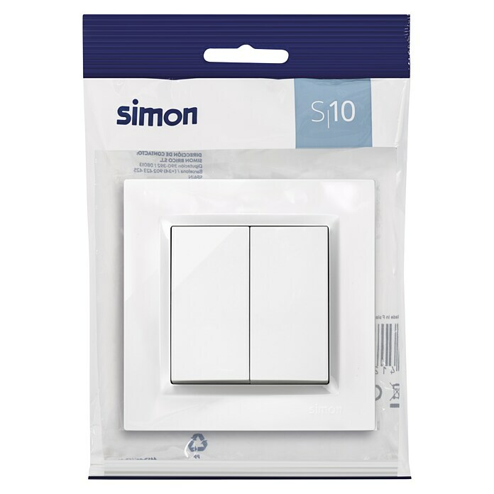 Simon 10 Conmutador doble (Blanco, En pared, Plástico, 10 AX)