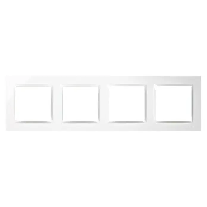 Simon 10 Marco - Blanco, Modelo de mecanismos: x 4, Plástico, Colocar - Cubierta de marco blanco de 4 secciones para interruptores y enchufes, que proporciona una cubierta elegante para las instalaciones.