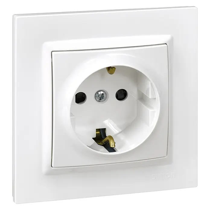 Simon 10 Enchufe Schuko - Blanco, Plástico, Montaje en superficie - Enchufe Simon, diseño blanco. Una solución elegante para las necesidades de energía en el hogar que se integra perfectamente.