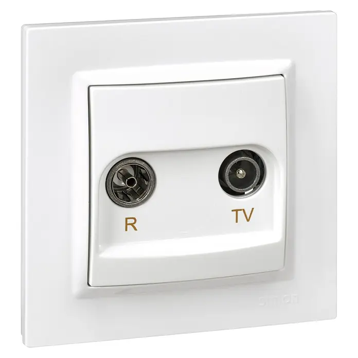 Simon 10 Toma TV Final - Blanco, Colocar - Toma de antena blanca con conexiones de TV y radio para conectar dispositivos receptores.