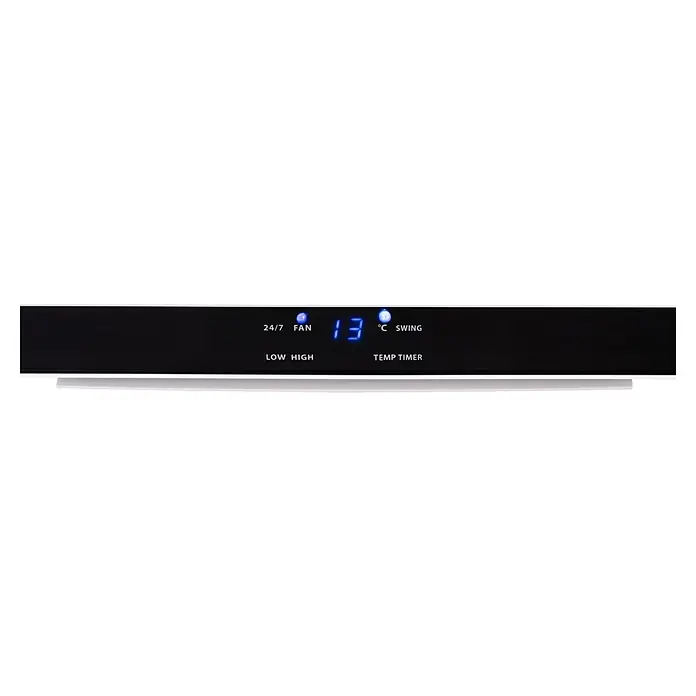 Voltomat HEATING Heizlüfter - 1.000 W - 2.000 W, Weiß/Schwarz, 14,4 x 55,7 x 18,5 cm - Anzeige eines Klimageräts mit der Temperatur 13°C, Lüfter- und Schwingungsmodus.