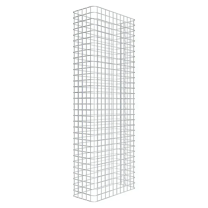 Gabiona Gabione - 57 x 27 x 160 cm, Stahl, Maschenbreite: 50 mm, Maschenhöhe: 50 mm - Aufnahme eines modularen Weinregals aus silbernem Metall mit quadratischen Fächern, ideal für die stilvolle Lagerung von Weinflaschen.