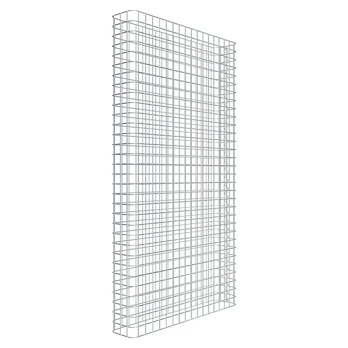 Gabiona Gabione - 87 x 17 x 160 cm, Stahl, Maschenbreite: 50 mm, Maschenhöhe: 50 mm - Detailaufnahme eines 3D-Modells einer Stahlbetonbewehrung mit quadratischen Öffnungen, das die Struktur und Konstruktionselemente hervorhebt.