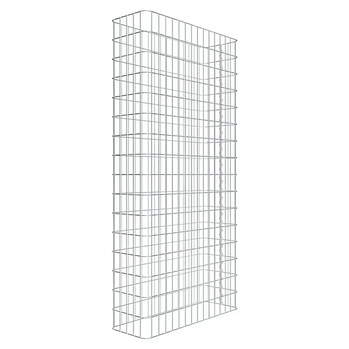 Gabiona Gabione - 77 x 27 x 160 cm, Stahl, Maschenbreite: 50 mm, Maschenhöhe: 100 mm - Ein dreidimensionaler Quaderrahmen aus hellem Metall mit rechteckigen Öffnungen. Ideal für Lagerung und Struktur.