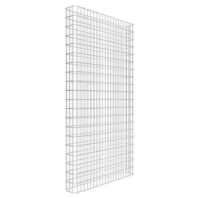 Gabiona Gabione - 107 x 17 x 200 cm, Stahl, Maschenbreite: 50 mm, Maschenhöhe: 100 mm - Metallstruktur mit einem regelmäßigen Gittermuster. Ideal für Bauprojekte und Designanwendungen mit Fokus auf Stabilität.