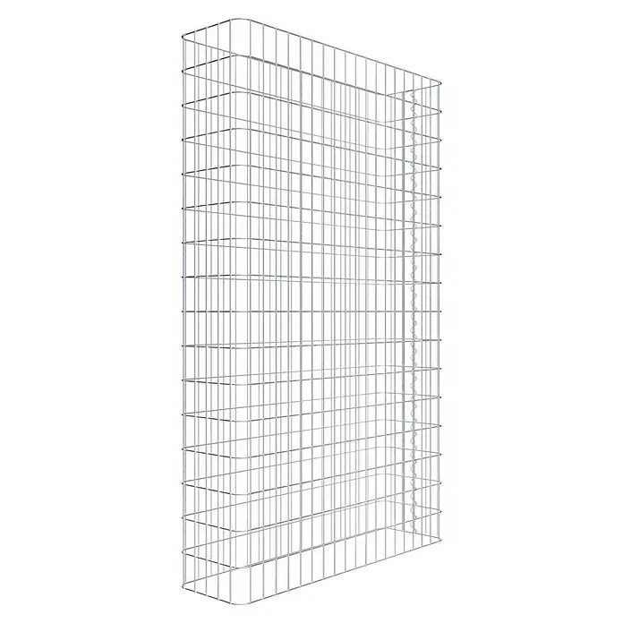 Gabiona Gabione - 97 x 27 x 160 cm, Stahl, Maschenbreite: 50 mm, Maschenhöhe: 100 mm - Produktansicht eines Gitterkorbs. Der Metallkorb hat ein quadratisches Muster und ist ideal für Lagerung und Präsentation.