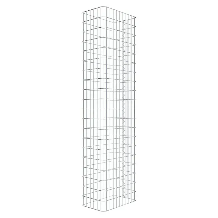 Gabiona Gabione - L x B x H: 52 x 27 x 200 cm, Stahl, Maschenbreite: 50 mm, Maschenhöhe: 100 mm - Darstellung eines modernen Weinflaschenregals aus Metall, das sowohl funktional als auch ästhetisch ansprechend ist und viele Flaschen hält.