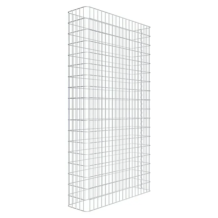 Gabiona Gabione - 97 x 27 x 180 cm, Stahl, Maschenbreite: 50 mm, Maschenhöhe: 100 mm - Metallgitterstruktur. Das Bild zeigt ein dreidimensionales Metallgitter, möglicherweise Teil eines größeren Objekts oder einer Konstruktion.