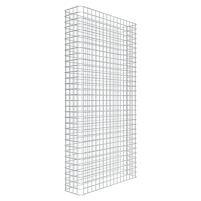 Gabiona Gabione - 82 x 22 x 160 cm, Stahl, Maschenbreite: 50 mm, Maschenhöhe: 50 mm - Das Bild zeigt ein großes, rechteckiges Weinregal aus Metall mit vielen kleinen quadratischen Fächern zur Aufbewahrung von Weinflaschen.