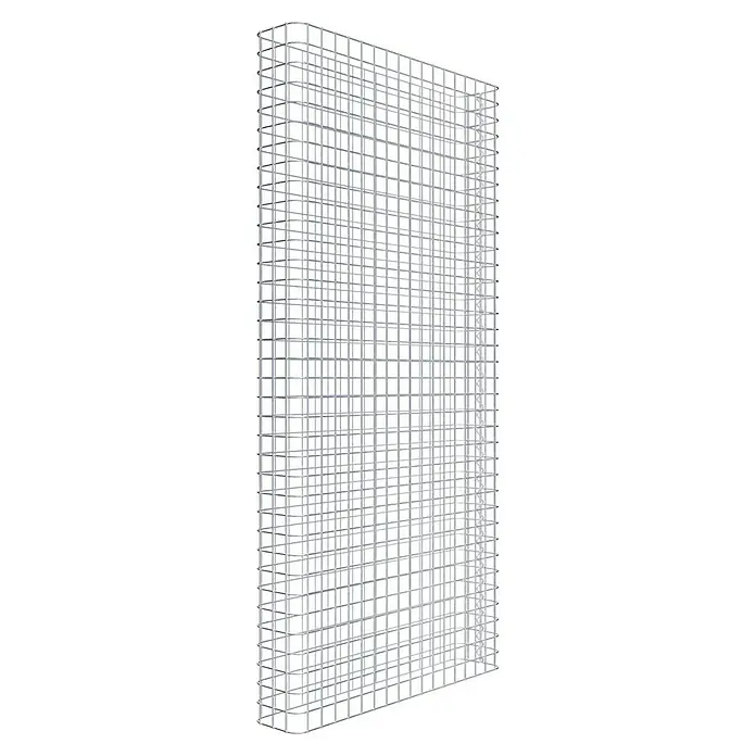 Gabiona Gabione - 87 x 17 x 180 cm, Stahl, Maschenbreite: 50 mm, Maschenhöhe: 50 mm - Metallgitter-Produktansicht. Ein rechteckiges Gitter aus silberfarbenen Metallstäben, das ein robustes und dennoch durchlässiges Design für verschiedene Anwendungen bietet.