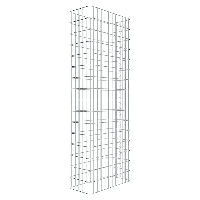 Gabiona Gabione - 57 x 27 x 160 cm, Stahl, Maschenbreite: 50 mm, Maschenhöhe: 100 mm - Nahaufnahme eines modularen, metallischen Lagerregalsystems, das durch seine Gitterstruktur und robuste Bauweise besticht.