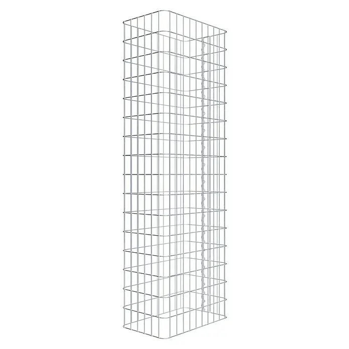 Gabiona Gabione - 52 x 32 x 160 cm, Stahl, Maschenbreite: 50 mm, Maschenhöhe: 100 mm - Detailaufnahme eines Weinregals aus Metall mit quadratischen Fächern, ideal zur stilvollen Weinlagerung und Präsentation.