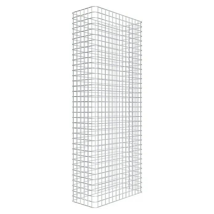 Gabiona Gabione - 72 x 32 x 180 cm, Stahl, Maschenbreite: 50 mm, Maschenhöhe: 50 mm - Das Bild zeigt ein modulares, weißes Regalsystem mit einem geometrischen Gittermuster, das sich ideal für Lager- oder Ausstellungszwecke eignet.