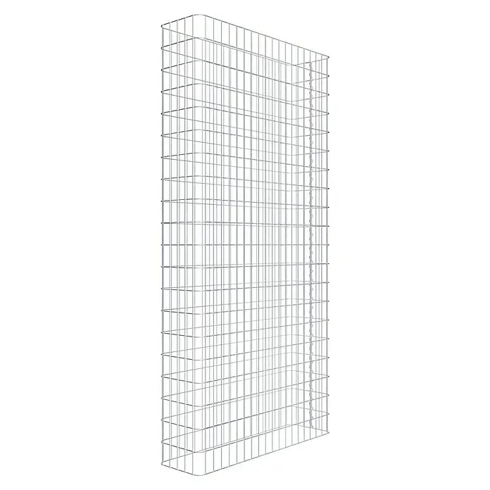 Gabiona Gabione - 97 x 27 x 200 cm, Stahl, Maschenbreite: 50 mm, Maschenhöhe: 100 mm - Nahaufnahme eines rechteckigen Gabionenkorbes mit einer Gitterstruktur, ideal für Landschaftsgestaltung und Erosionsschutz.