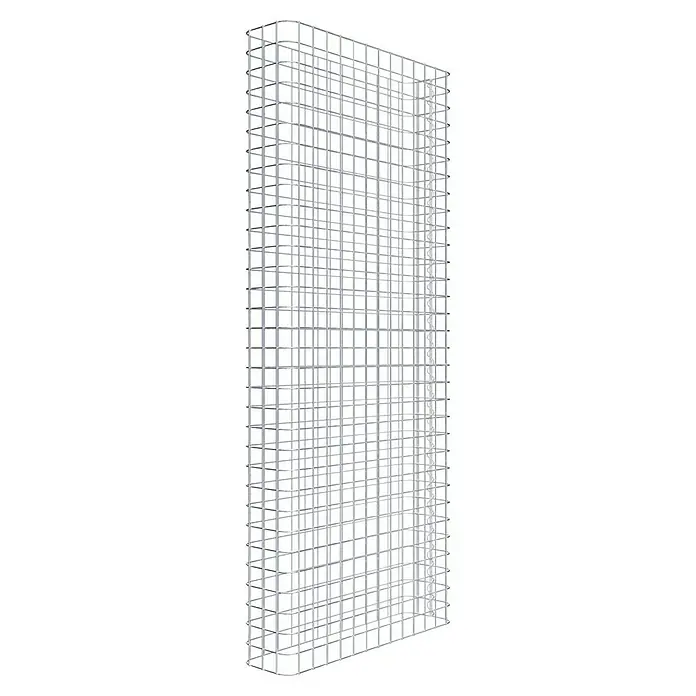 Gabiona Gabione - 67 x 17 x 160 cm, Stahl, Maschenbreite: 50 mm, Maschenhöhe: 50 mm - Aufnahme eines silbernen Weinregals mit quadratischen Fächern, das die horizontale Lagerung von Weinflaschen ermöglicht und gut aussieht.