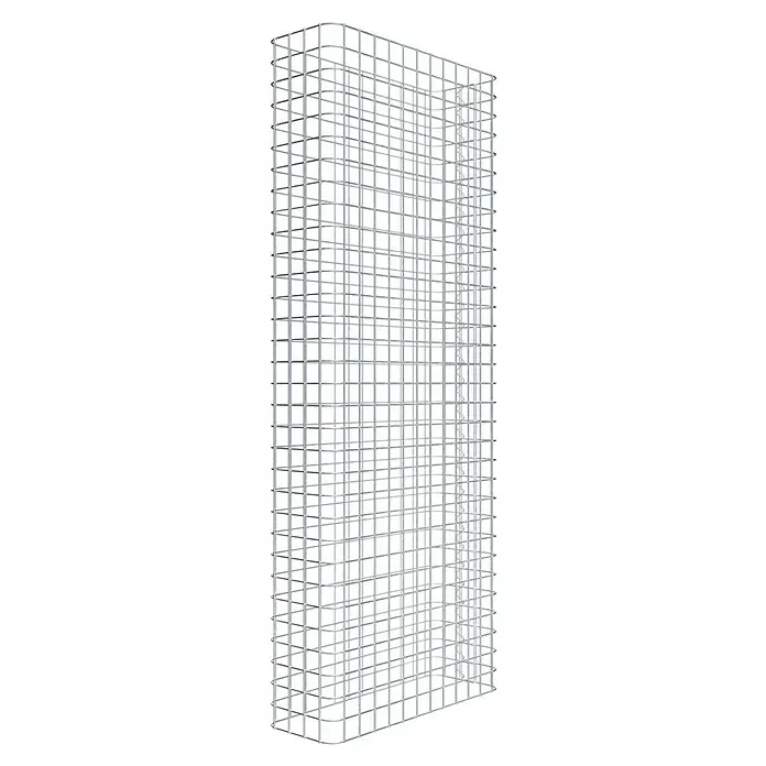Gabiona Gabione - 62 x 22 x 160 cm, Stahl, Maschenbreite: 50 mm, Maschenhöhe: 50 mm - Silbernes Regalsystem mit quadratischen Fächern vor schwarzem Hintergrund, ideal für die Lagerung und Organisation von Gegenständen.