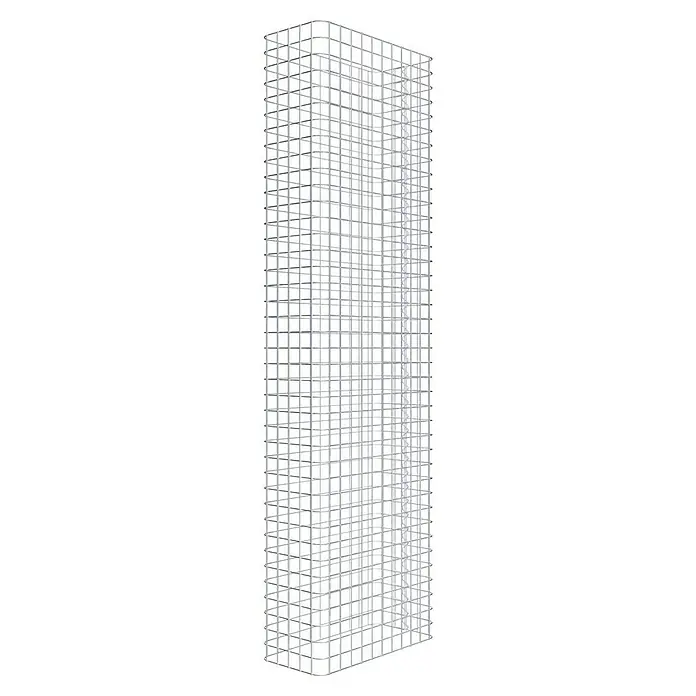 Gabiona Gabione - L x B x H: 57 x 27 x 200 cm, Stahl, Maschenbreite: 50 mm, Maschenhöhe: 50 mm - Abbildung eines hoch aufragenden, modernen Wolkenkratzers mit einem markanten Gittermuster, das seine Höhe und architektonische Komplexität betont.