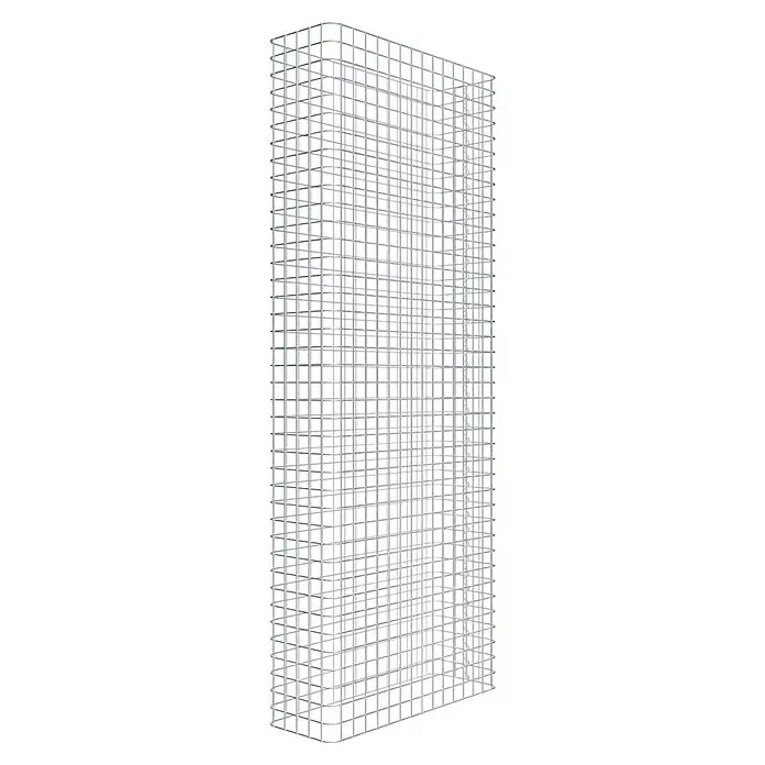 Gabiona Gabione - 77 x 27 x 200 cm, Stahl, Maschenbreite: 50 mm, Maschenhöhe: 50 mm - Eine Nahaufnahme eines Gitterschranks, der sich ideal zur stilvollen Aufbewahrung von Weinen eignet. Das Produkt ist eine elegante und praktische Lösung.