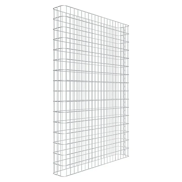 Gabiona Gabione - 107 x 17 x 160 cm, Stahl, Maschenbreite: 50 mm, Maschenhöhe: 100 mm - Ein detailliertes Bild einer dreidimensionalen, silberfarbenen Drahtgitterstruktur, die ein stabiles und doch offenes Design aufweist.