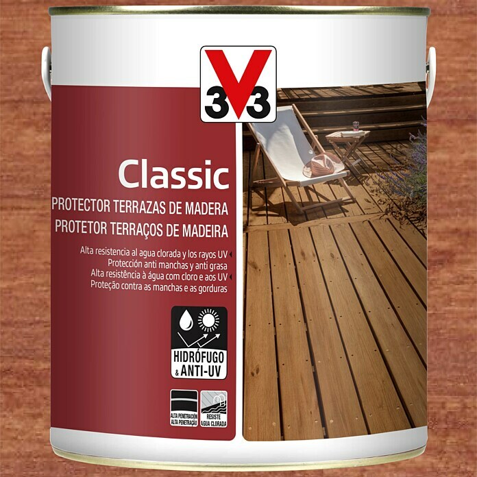 V33 Protección para madera Terrazas (Teca, 2,5 l, Mate)
