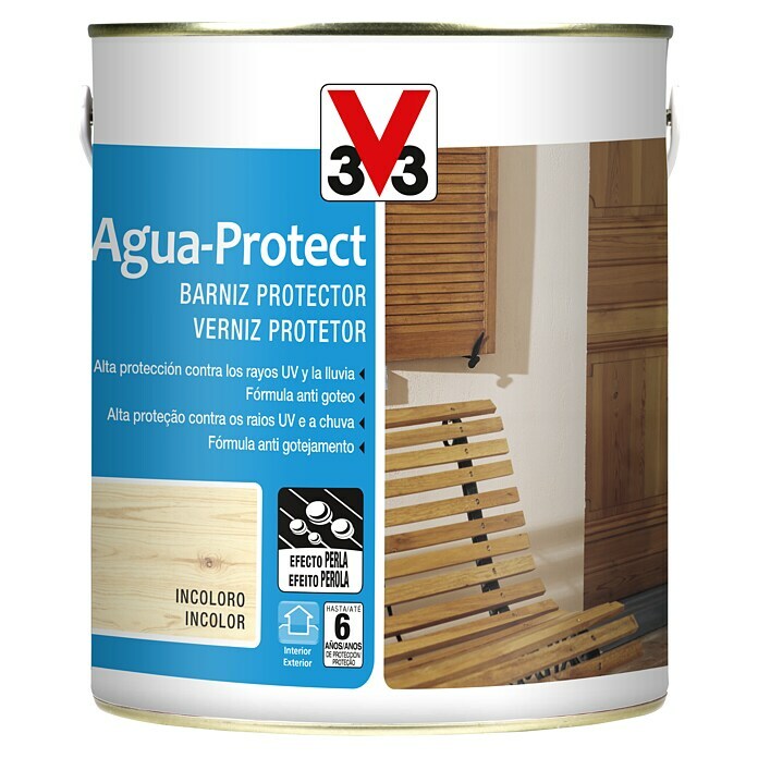 V33 Barniz Exterior Agua Protect (Incoloro, 750 ml, Brillante)