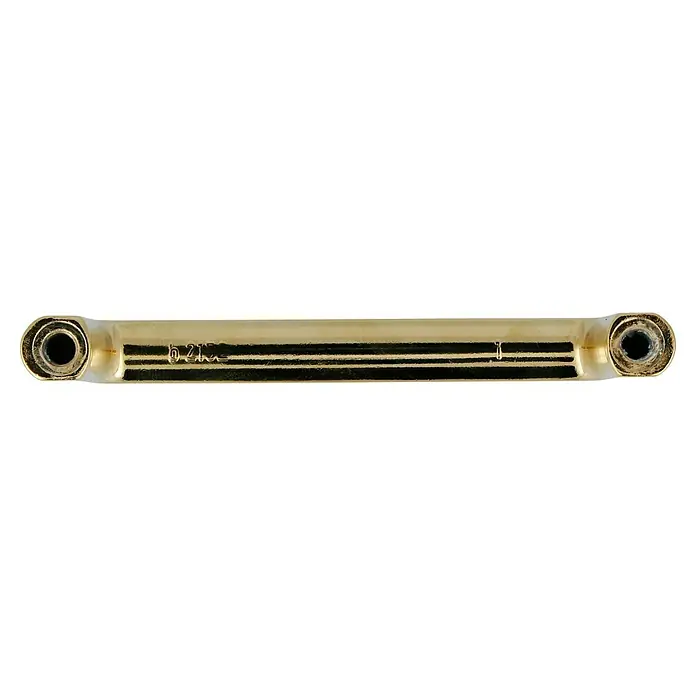 Möbelgriff - Typ Möbelgriff: Bügel, Stahl, Lochabstand: 64 mm - Goldfarbener Klinkenverbinder mit Schraublöchern an beiden Enden und schwarzem Band für die elektronische Verbindung.