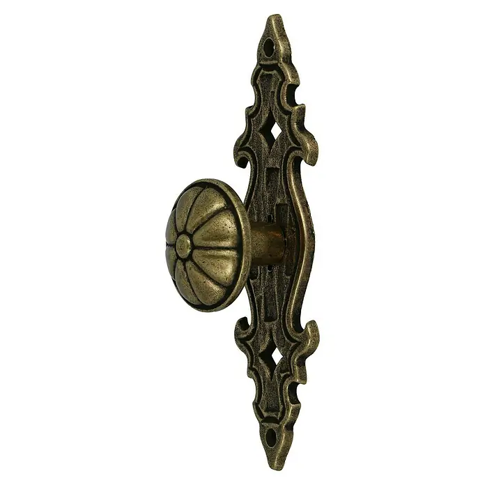 Häfele Tirador para muebles - Tipo de tirador del mueble: Otros, L x An x Al: 85 x 25 x 25 mm, Marrón - Pomo de puerta antiguo de bronce con placa decorativa. Ideal para los amantes de los herrajes clásicos.
