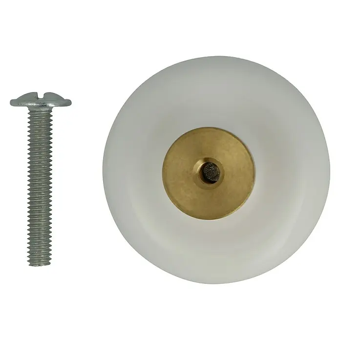 Häfele Pomo para muebles - Tipo de tirador del mueble: Botón, Porcelana, Ø x L: 32 x 29 mm - Primer plano de un tirador de porcelana blanca con un tornillo, perfecto para muebles, cajones o armarios. Diseño elegante para cualquier habitación.