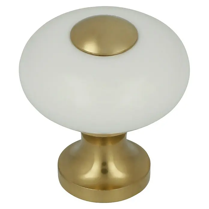 Häfele Pomo para muebles - Tipo de tirador del mueble: Botón, Porcelana, Ø x L: 25 x 29 mm - Elegante pieza de mobiliario: el pomo de porcelana con base dorada añade un toque de sofisticación a cualquier mueble.
