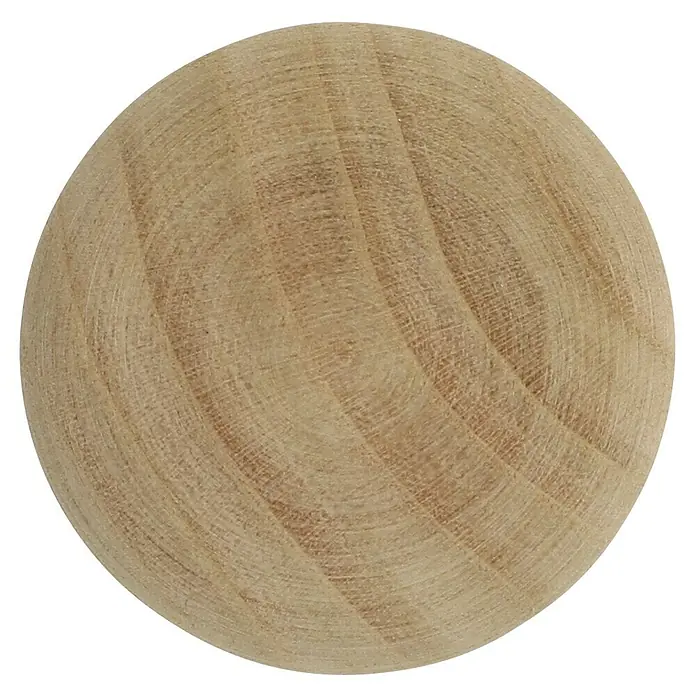 MöbelknopfTyp Möbelgriff: Knopf, Holz, Lackiert, Ø x L: 37 x 25 mm - Nahaufnahme eines runden, unbehandelten Holzknaufs mit sichtbarer Maserung, ideal für Möbelprojekte und Heimwerkerarbeiten.