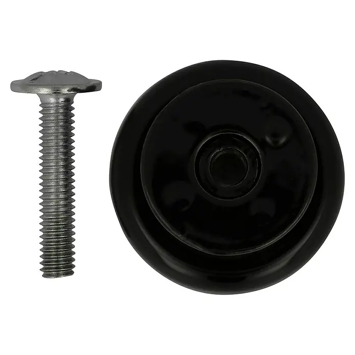 Häfele Pomo para muebles - Tipo de tirador del mueble: Botón, Ø x Al: 18 x 25 mm - Primer plano de una bobina de cerámica negra y un tornillo, utilizados para la reparación o pieza de recambio del fregadero.