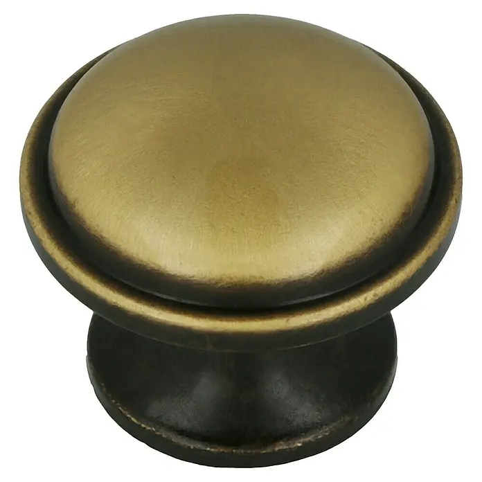 MöbelknopfTyp Möbelgriff: Knopf, Ø x L: 36 x 28 mm - Nahaufnahme eines runden, goldfarbenen Möbelknopfs mit einem dunkleren Sockel.