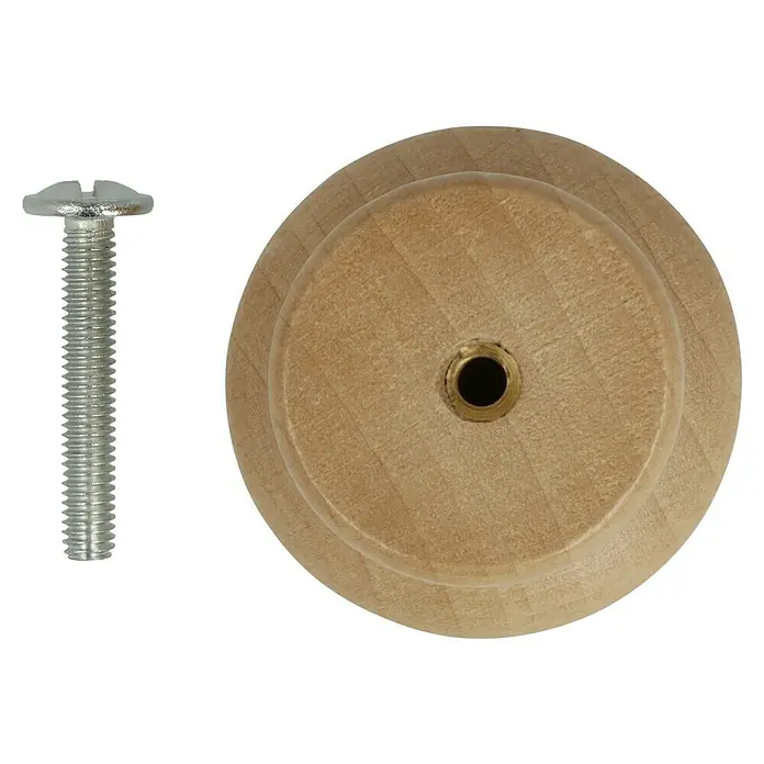 Häfele Pomo para muebles - Ø x Al: 40 x 25 mm, Madera, Lacado - Pomo de cajón de madera con tornillo. El pomo es de color marrón claro y el tornillo es plateado. Ideal para reparaciones y mejoras de muebles.