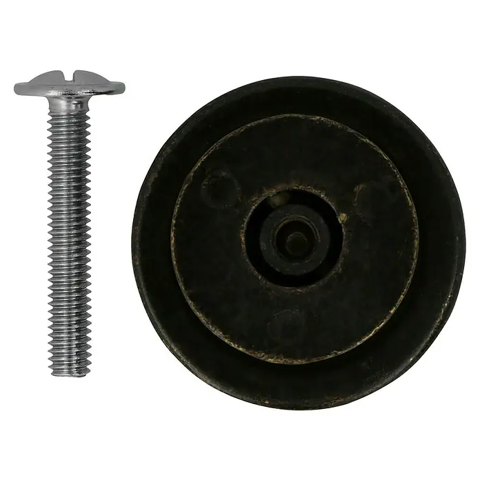 MöbelknopfTyp Möbelgriff: Knopf, Ø x L: 36 x 28 mm - Nahaufnahme eines Möbelknopfs aus dunklem Metall und einer dazugehörigen Schraube.